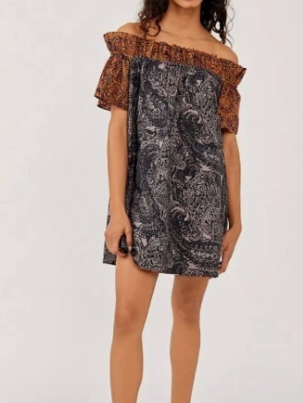 FREE PEOPLE Boho Sophie Paisley Print Off the Shoulder Dress size large